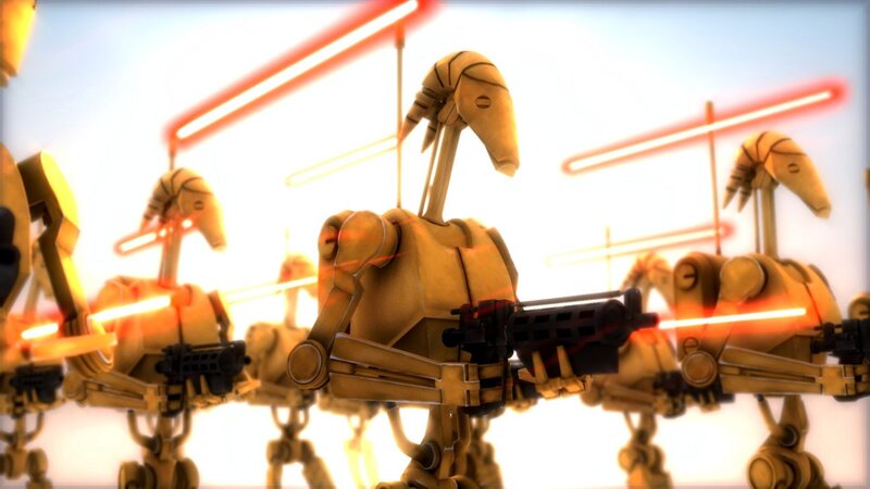 Battling droid soldiers