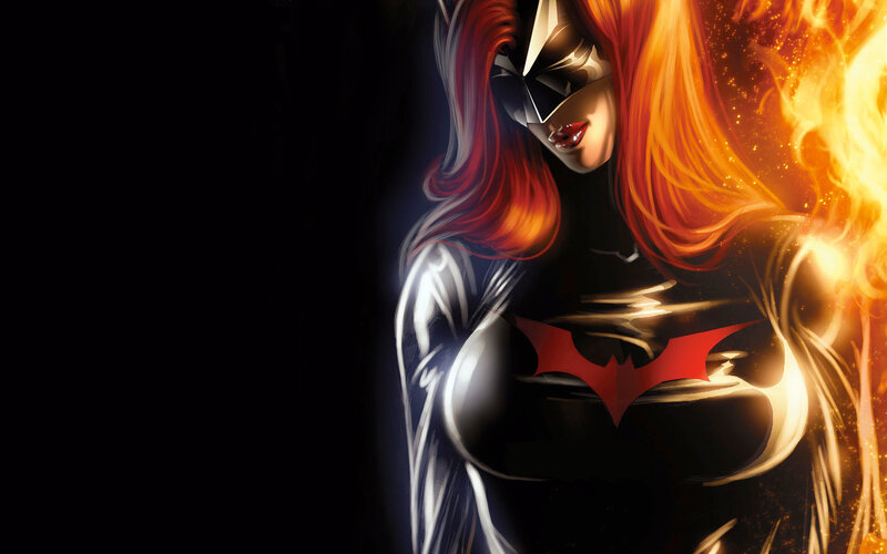 Batwoman in fiery light