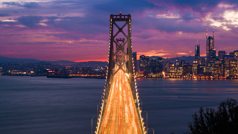 Bay Bridge at Dusk — Purple, Dramatic