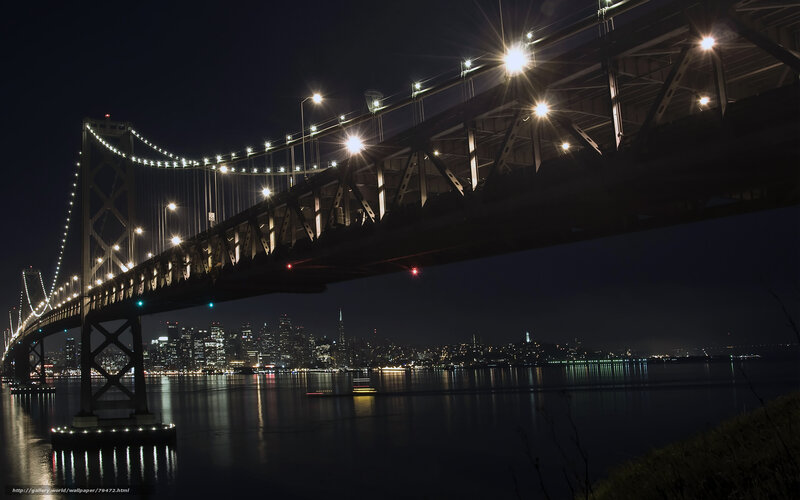 Bay Bridge at Night — Black, Dramatic, Photograph, City Skyline