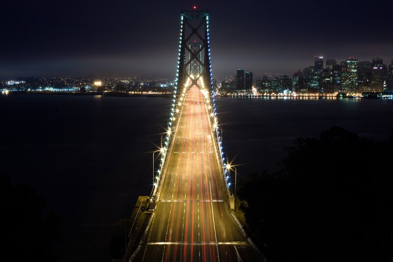 Bay Bridge at Night — Black, Dramatic