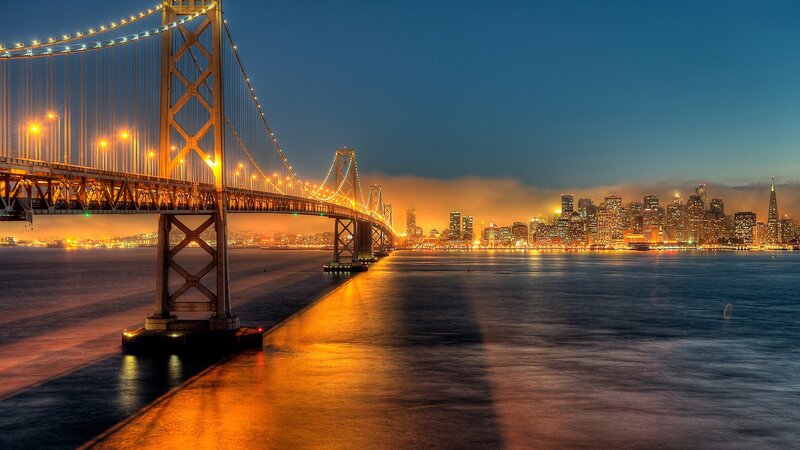 Bay Bridge at Night — Blue, Dramatic
