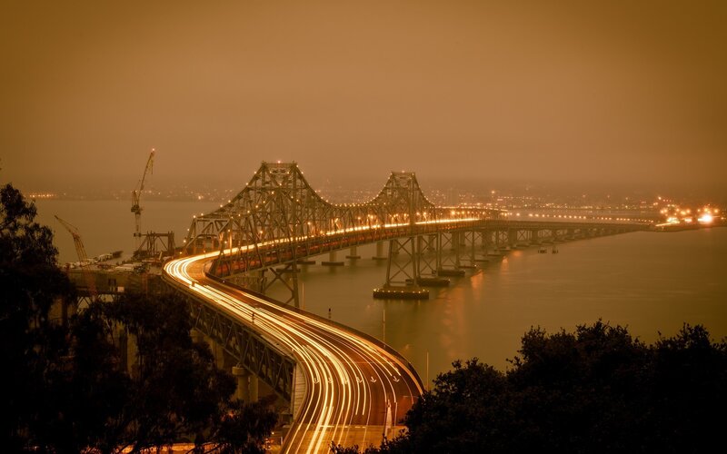 Bay Bridge at Night — Orange, Dramatic