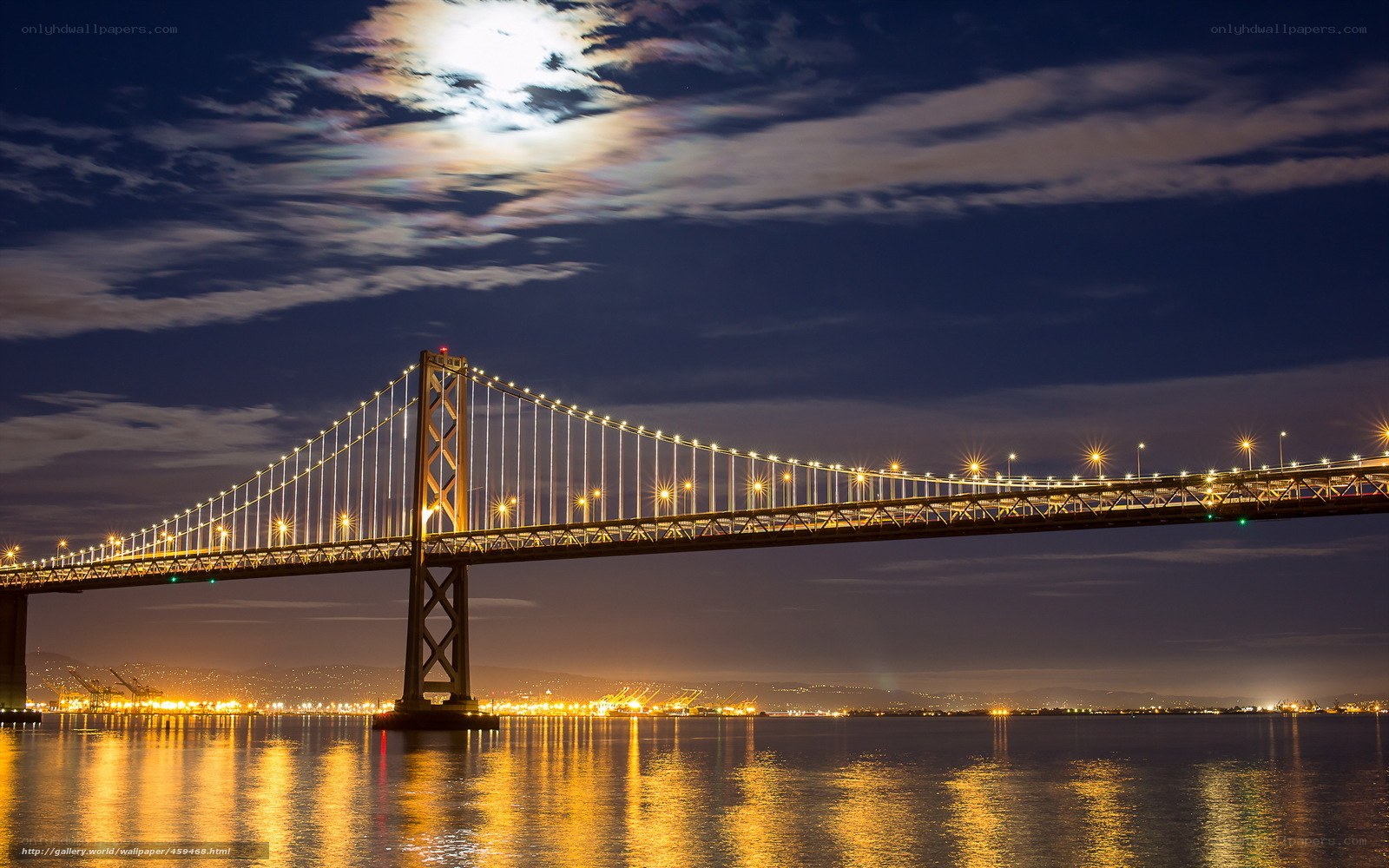 Bay Bridge at night with moon