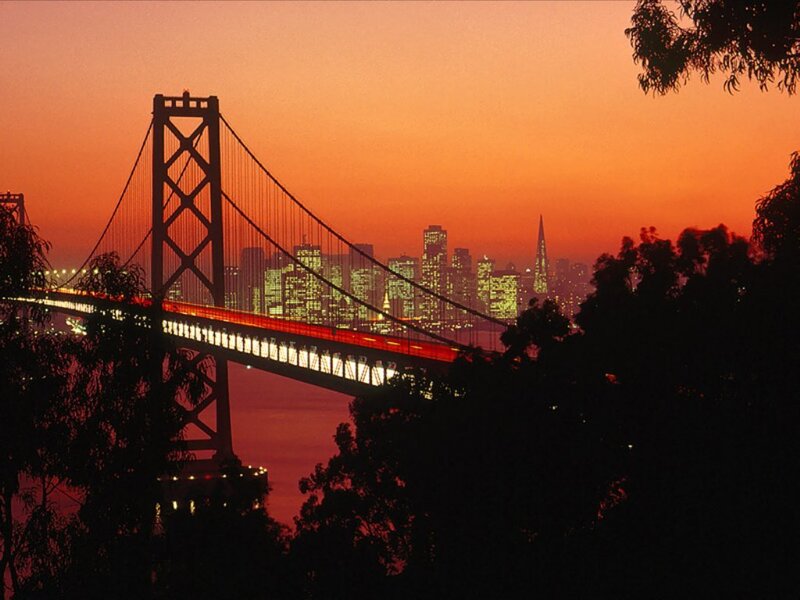Bay Bridge at Sunset — Orange, Dramatic
