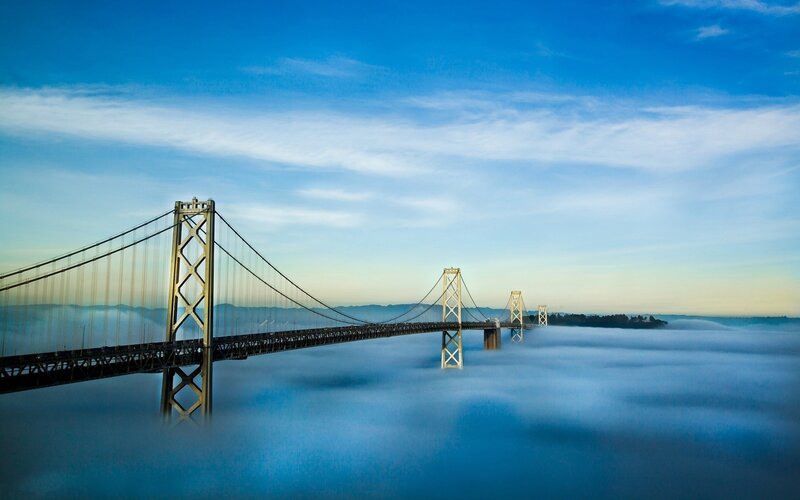 Bay Bridge in morning fog