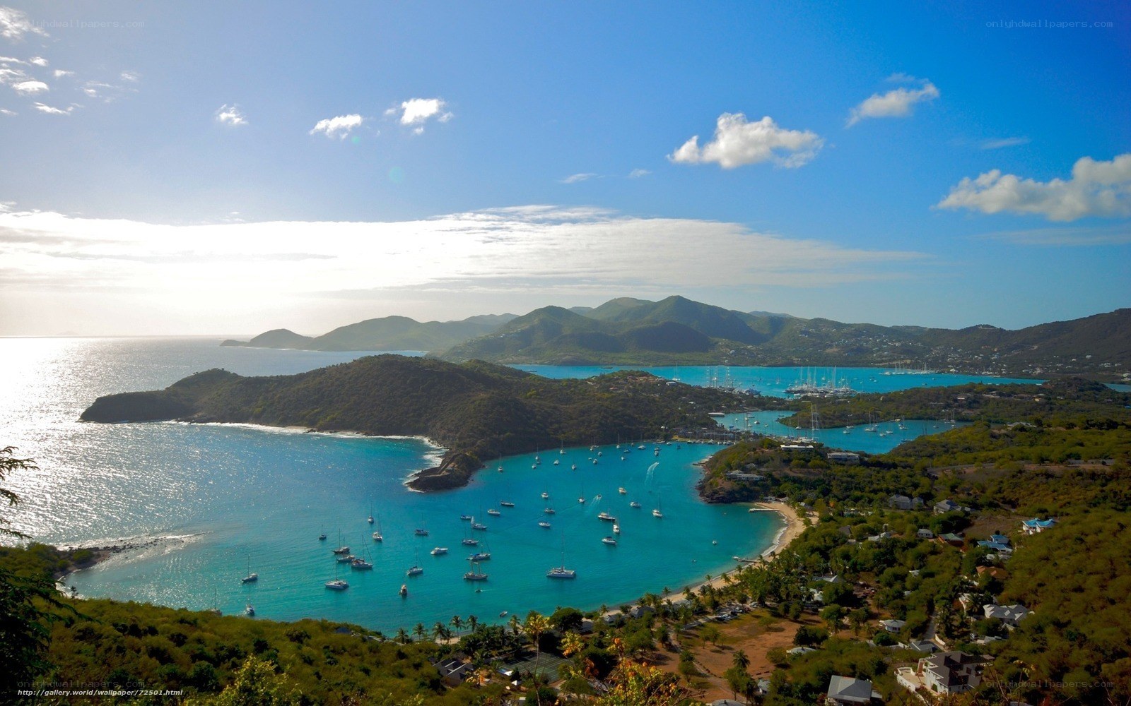 Bay with boats and mountains
