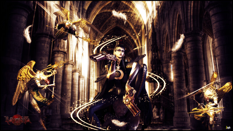 Bayonetta in a cathedral