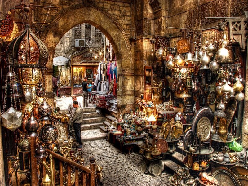 bazaar with lanterns and goods