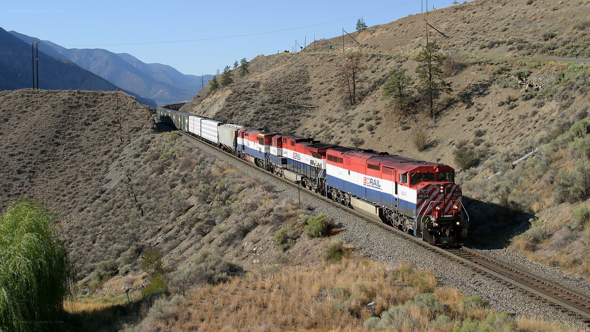 BC Rail train in mountainous terrain