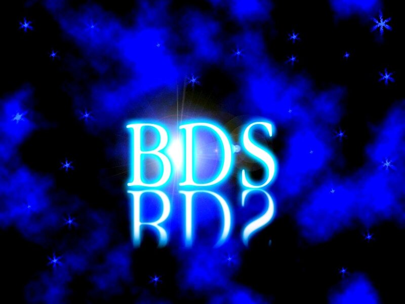 BDS logo on blue starry background
