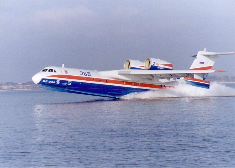 BE-200 seaplane on water