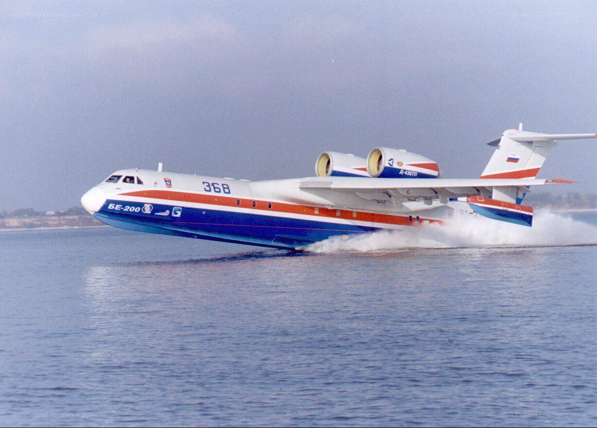BE-200 seaplane on water