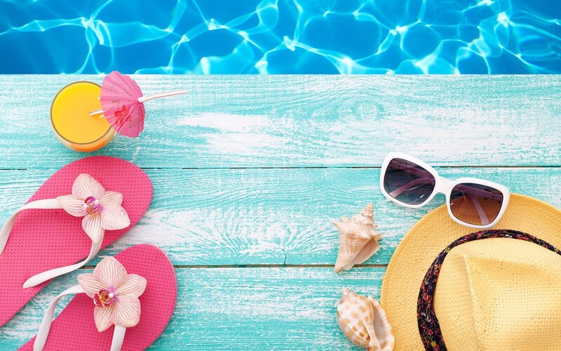 Beach Accessories on Wood