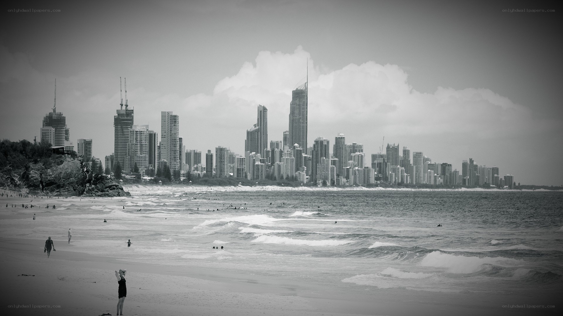 beach and city skyline
