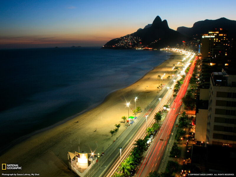 Beach at Dusk — Blue, Serene, Night, Photograph, Mountains