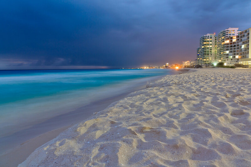 Beach at Dusk — Blue, Serene, Night, Photograph