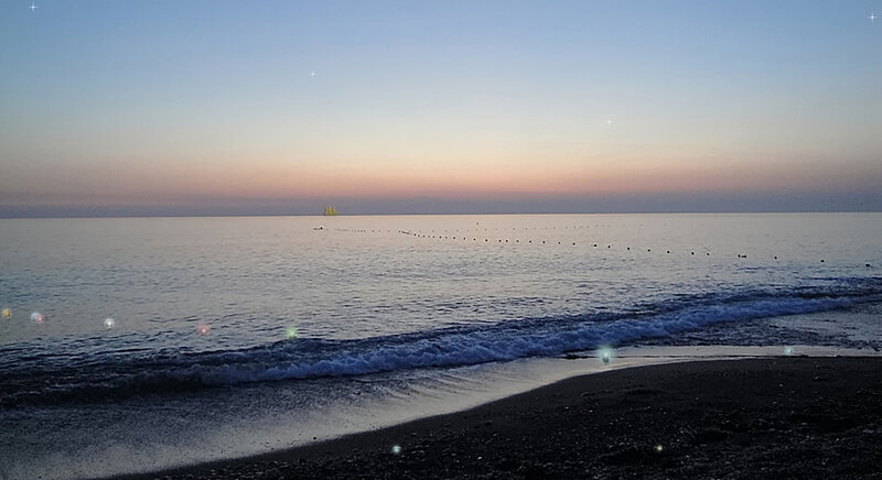 Beach at Dusk — Blue, Serene, Sunset, Photograph
