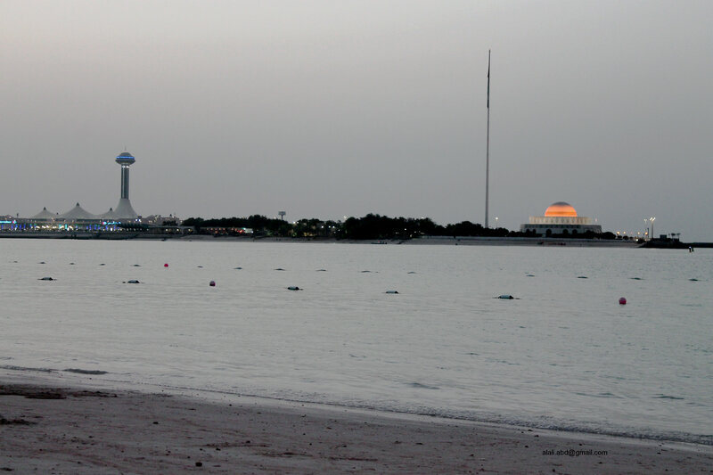 Beach at Dusk with Buildings — Gray