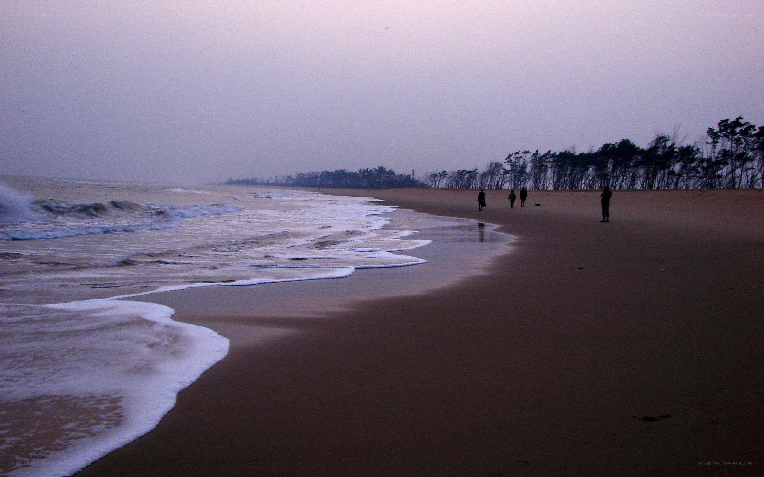 beach at dusk with people