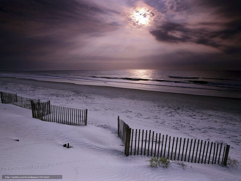Beach at dusk with wooden fence