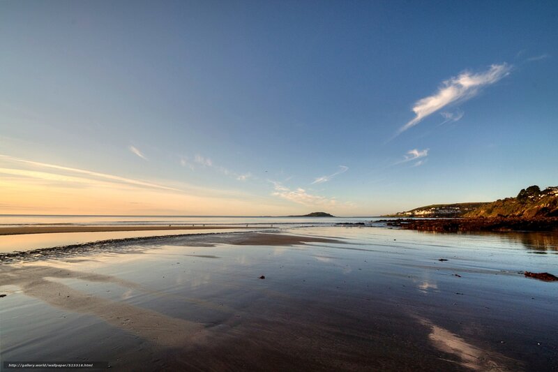 Beach at Low Tide — Blue, Serene, Sunset