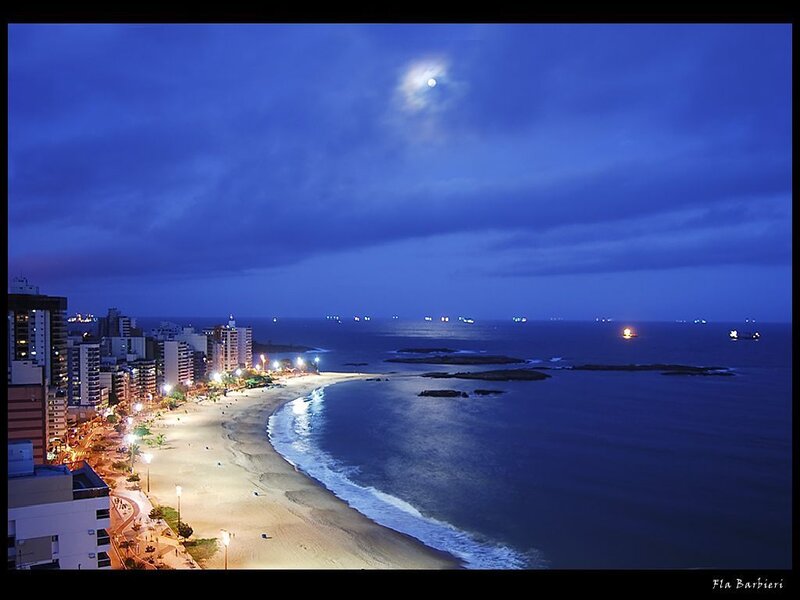 Beach at Night — Blue, Serene, Photograph, Moon