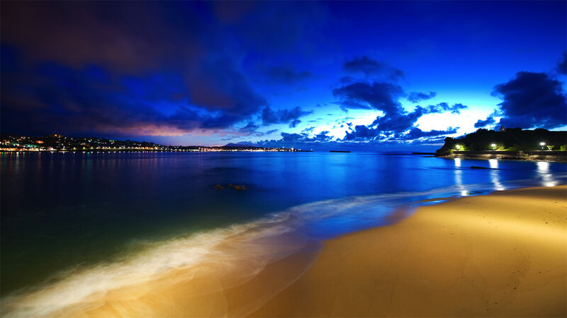 Beach at Night — Blue, Serene, Photograph, Ocean, Sky