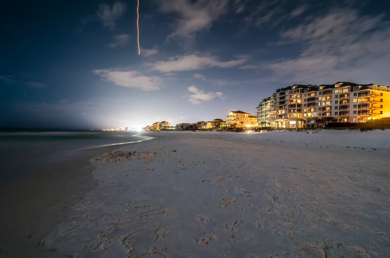 Beach at Night with Buildings