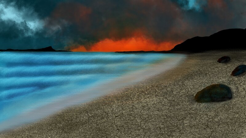Beach at Sunset — Blue, Dramatic, Digital Art