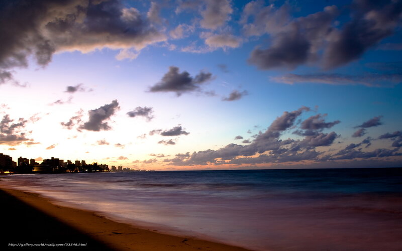 Beach at Sunset — Blue, Dramatic, Photograph, City Skyline, Ocean