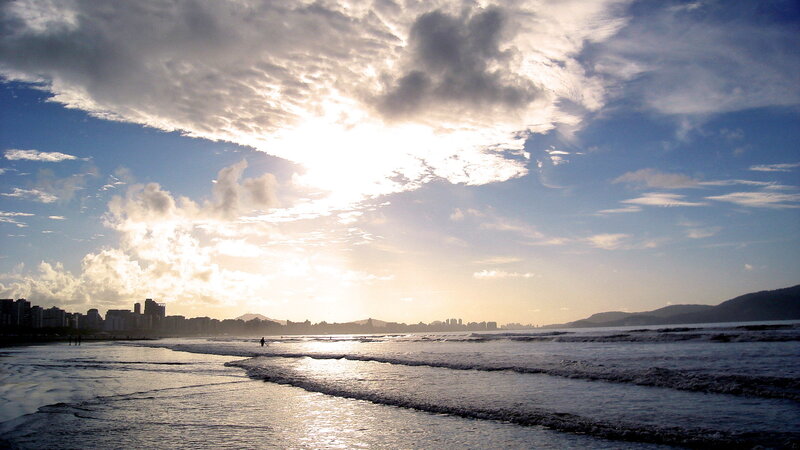Beach at Sunset — Blue, Dramatic, Photograph, City Skyline