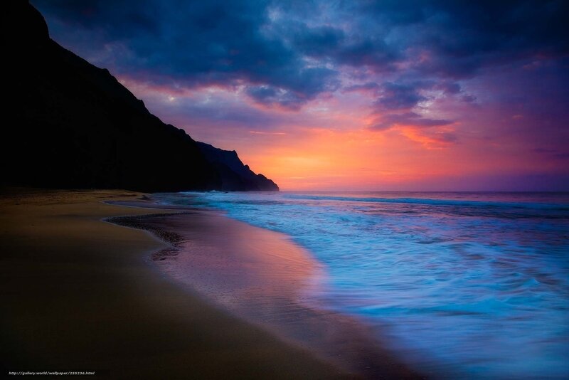 Beach at Sunset — Blue, Dramatic, Photograph, Cliff