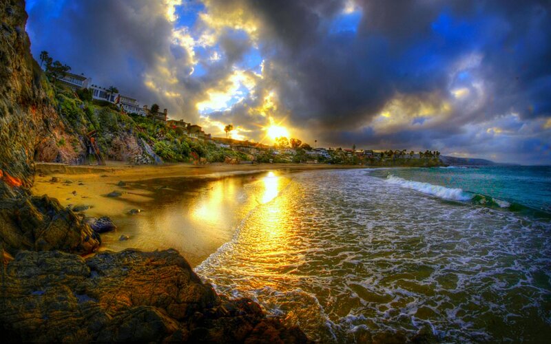 Beach at Sunset — Blue, Dramatic, Photograph, Cliffs