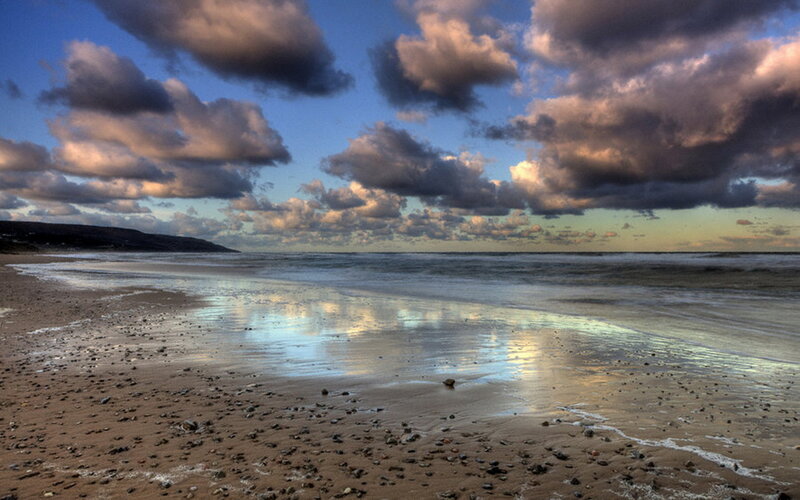 Beach at Sunset — Blue, Dramatic, Photograph, Clouds