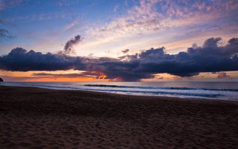 Beach at Sunset — Blue, Dramatic, Photograph, Ocean, Clouds