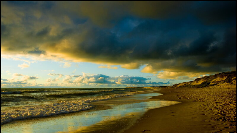 Beach at Sunset — Blue, Dramatic, Photograph, Ocean, Sand Dunes