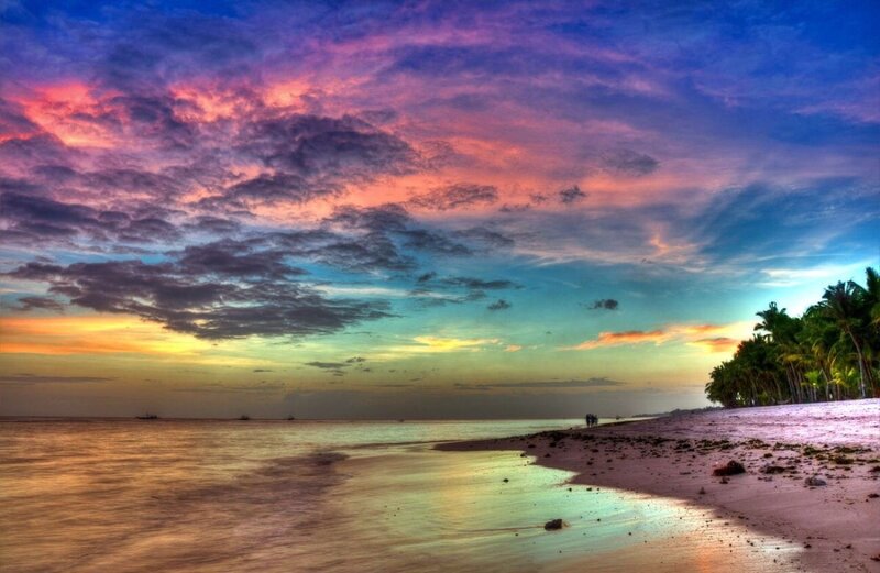 Beach at Sunset — Blue, Dramatic, Photograph, Palm Trees