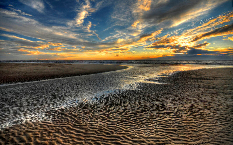Beach at Sunset — Blue, Dramatic, Photograph, Sky, Ocean, Sand