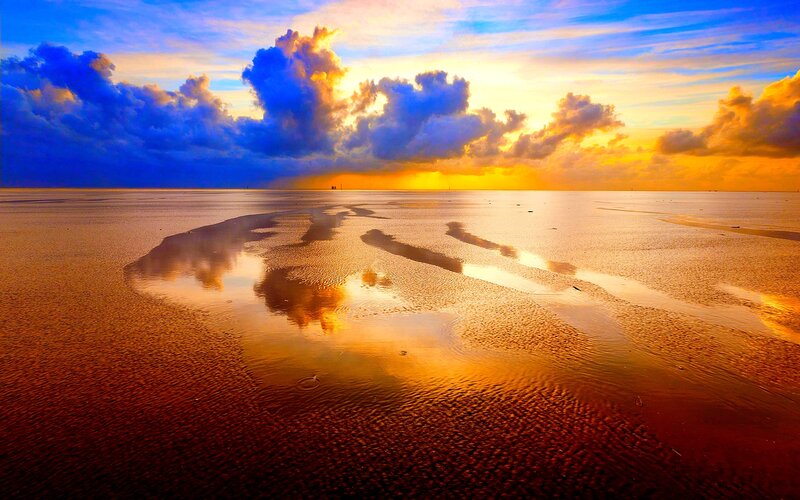 Beach at Sunset — Blue, Dramatic, Photograph, Sky