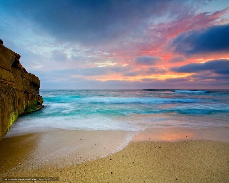 Beach at Sunset — Blue, Serene, Photograph, Cliff