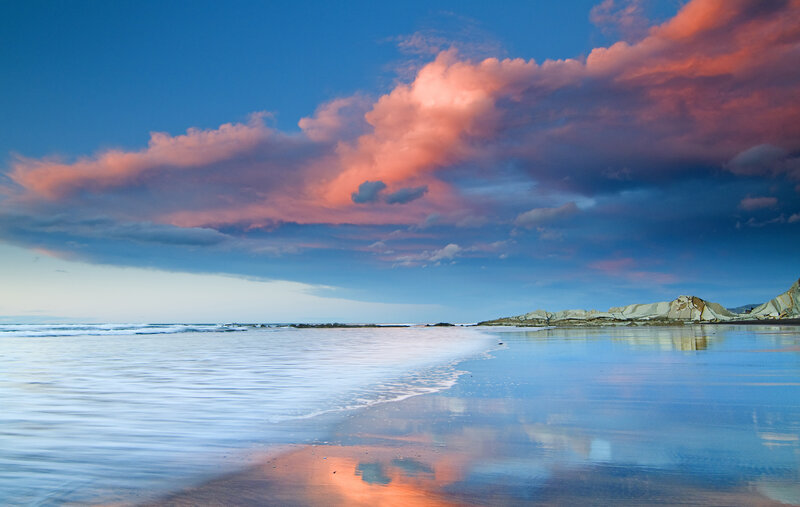Beach at Sunset — Blue, Serene, Photograph, Clouds