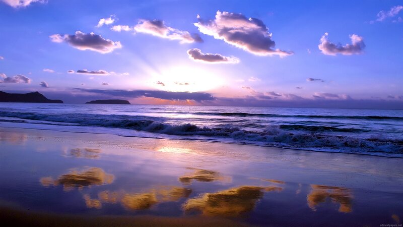 Beach at Sunset — Blue, Serene, Photograph, Ocean, Clouds