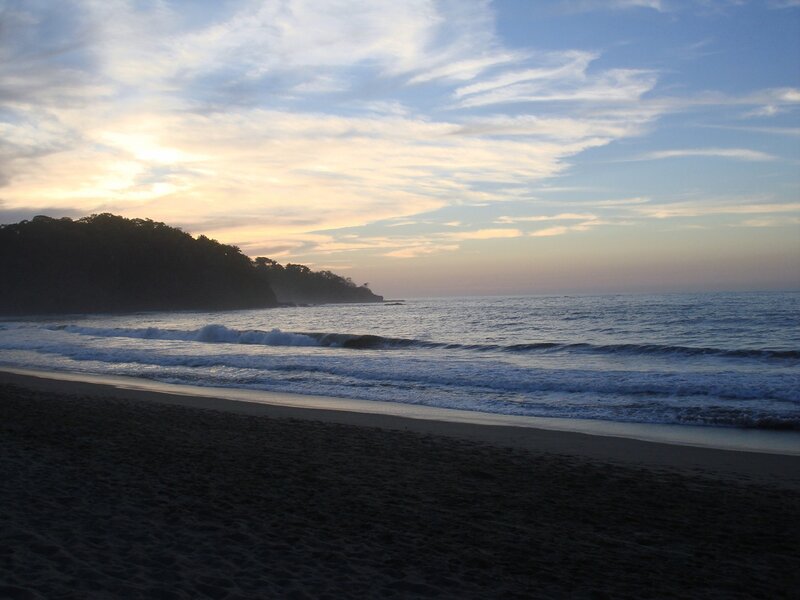 Beach at Sunset — Blue, Serene, Photograph, Ocean, Sand, Trees