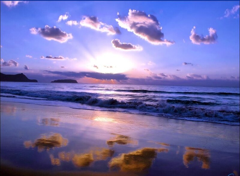 Beach at Sunset — Blue, Serene, Photograph, Ocean