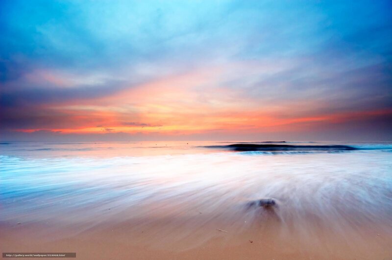 Beach at Sunset — Blue, Serene, Photograph, Sky, Ocean, Sand