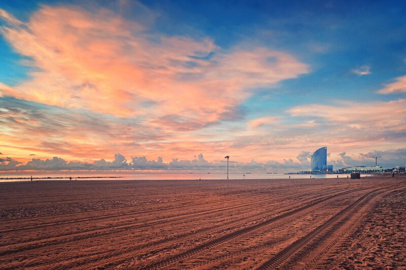Beach at Sunset — Blue, Serene, Photograph, Sky, Sand