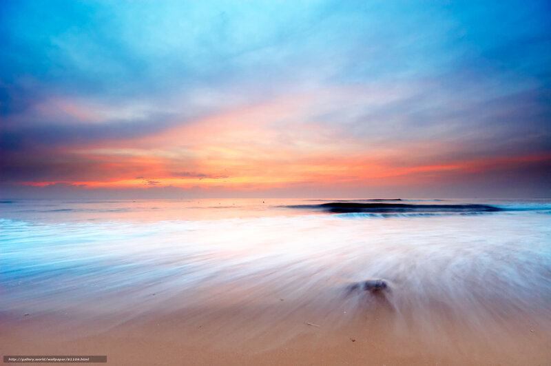 Beach at Sunset — Blue, Serene, Photograph, Sky