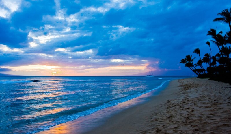 Beach at Sunset — Blue, Serene, Photograph