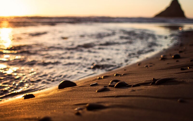 Beach at Sunset — Brown, Serene, Photograph